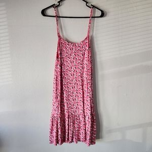 BOOHOO Pink Mini Dress Ruffle Detail Spaghetti Straps Ditsy Floral NWOT Size 8